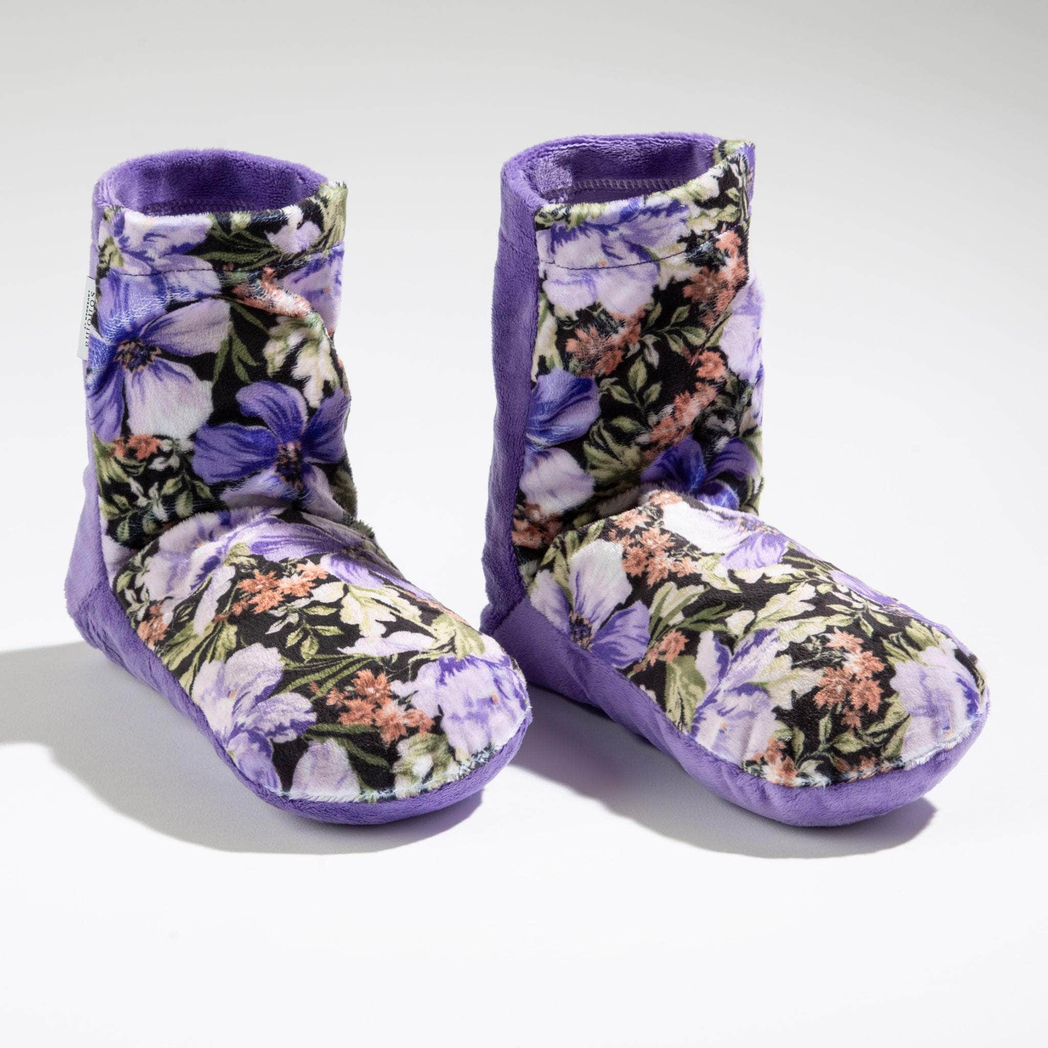 Lavender Spa Booties in MIdnight Garden Fabric