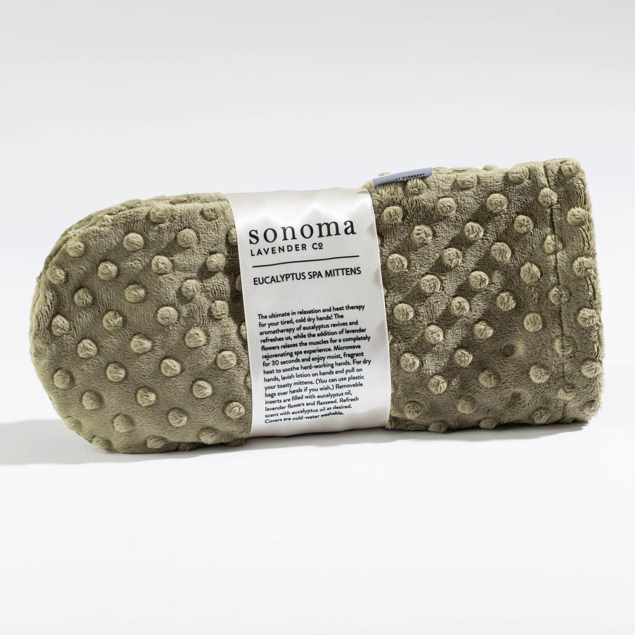 Heatable/chillable eucalyptus booties in Green Dot fabric—perfect for soothing at-home foot treatments.