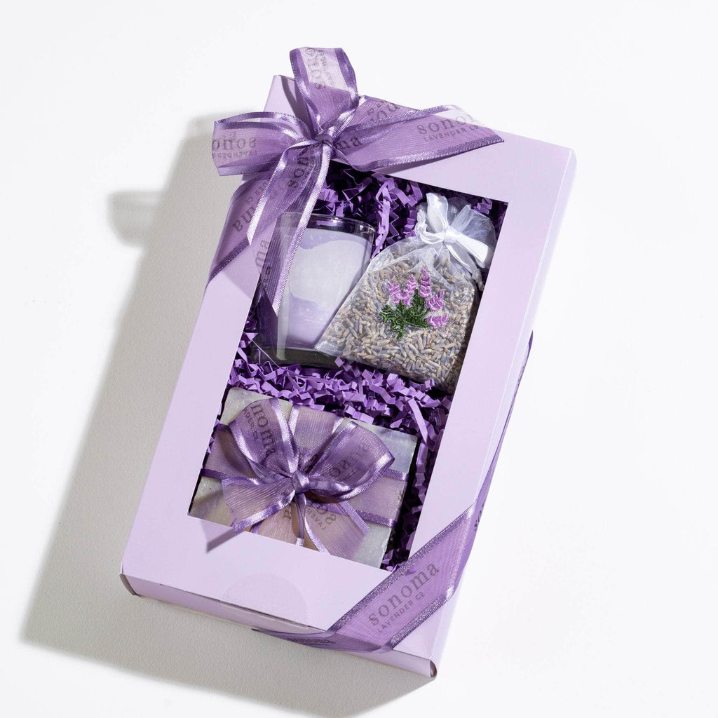 Relax and unwind with the Lavender Treatment Gift Set—featuring a soothing lavender soy candle, a fragrant sachet, and a moisturizing olive oil lavender soap for the ultimate self-care experience.